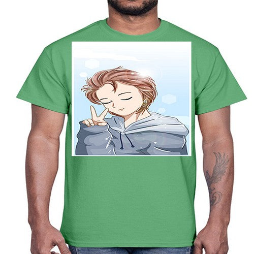 Cute boy brown hair with blue jacket 126#- anime- Cotton Tee