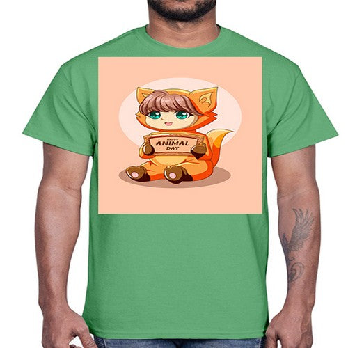 Cute girl with animal costume in animal day text 137#- anime- Cotton Tee