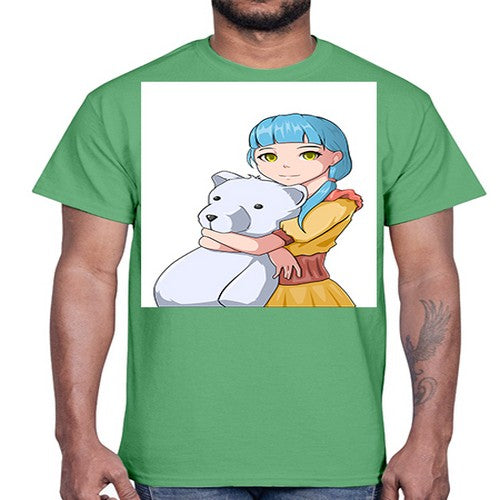 Cute girl with bear doll 26#- anime- Cotton Tee