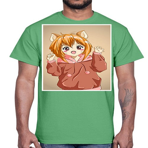 Cute little girl with accessories cat cartoon 170#- anime- Cotton Tee