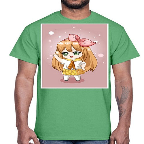 Cute little girl yellow hair wearing uniform 130#- anime- Cotton Tee