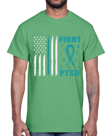 Fight PTSD Awareness American Flag 24#- PTSD- Cotton Tee