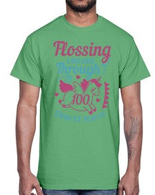 Flossing Unicorn Through one hundred days Of School 164#- one hundred days- Cotton Tee
