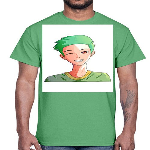 Handsome boy green hair wearing green shirt 35#- anime- Cotton Tee