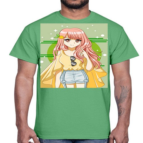 Happy and cute yellow blouse in summer holiday 43#- anime- Cotton Tee