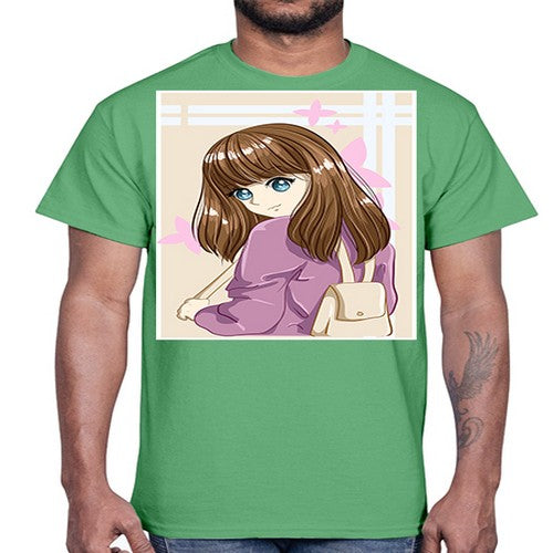 Happy and pretty college student carrying a bag 102#- anime- Cotton Tee