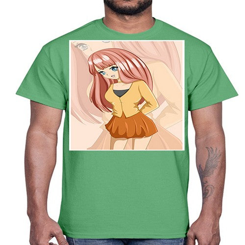 Happy beautiful and cute girl pink long hair 5#- anime- Cotton Tee