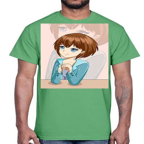 Happy beautiful and elegant girl brown hair 36#- anime- Cotton Tee
