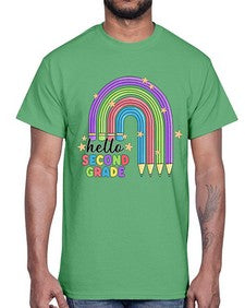 Hello second Grade Pencil Rainbow 329#- second grade- Cotton Tee