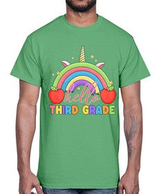 Hello third Grade Unicorn Rainbow 349#- third grade- Cotton Tee