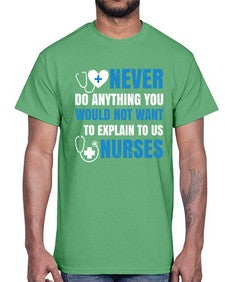 Never do anything you would not want to explain to us nurses Style 307#- nurse- Cotton Tee