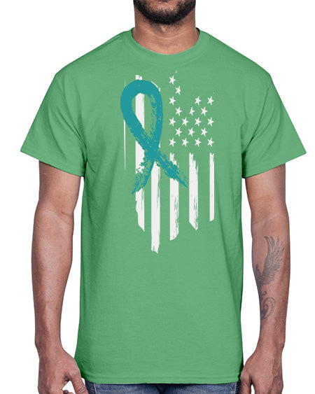 PTSD Teal Ribbon Distressed US 7#- PTSD- Cotton Tee