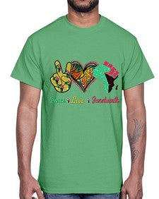 Peace Love Juneteenth Day Fist Png 8#- black juneteenth- Cotton Tee
