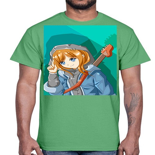 Swag and cute girl with a guitar 50#- anime- Cotton Tee