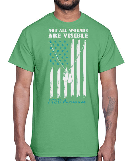 Teal Ribbon Not All Wounds 6#- PTSD- Cotton Tee