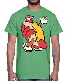 Walking hotdog 262#- cartoon food- Cotton Tee