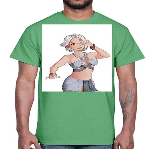 White hair girl wearing summer outfit 40#- anime- Cotton Tee