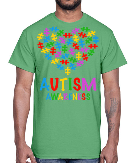 autism awareness heart love puzzle 15#- autism- Cotton Tee