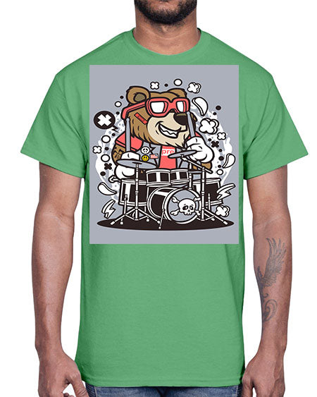 bear drummer 33#- bears - animals- Cotton Tee
