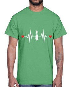 bowling pin heartbeat cute 277#- bowling- Cotton Tee