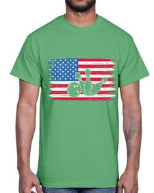 bowling pins usa flag american 278#- bowling- Cotton Tee