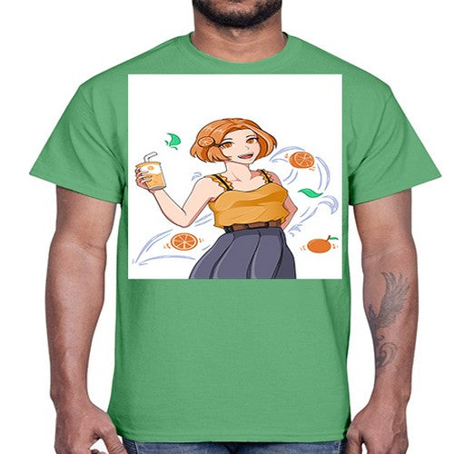 cute anime summer girl with orange juice28#- anime- Cotton Tee