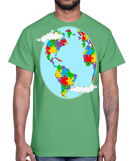 earth autism awareness heart puzzle 83#- autism- Cotton Tee