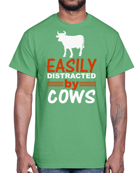 easily distracted by cows Style 4#- cow- Cotton Tee