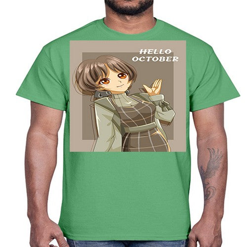 of beautiful girl in hello october 133#- anime- Cotton Tee