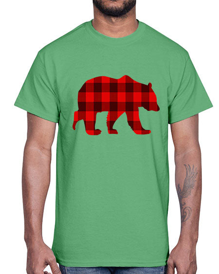 plaid bear 227#- bears - animals- Cotton Tee