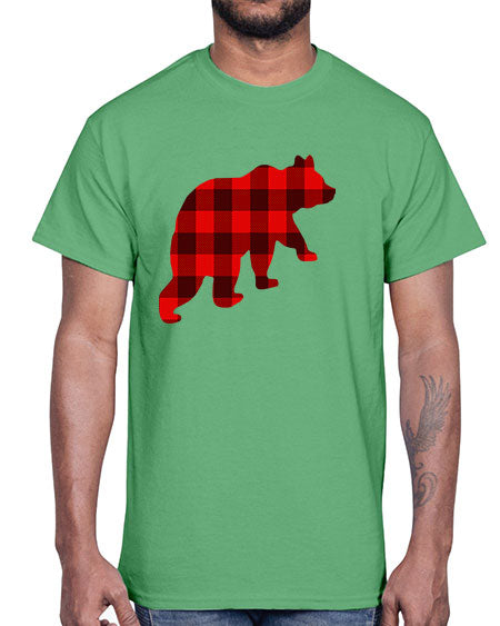 plaid bear 229#- bears - animals- Cotton Tee
