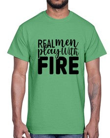 real men playing with fire 1498#- bbq- Cotton Tee
