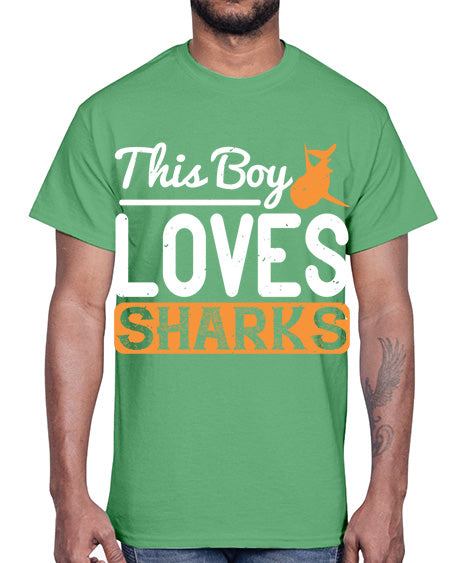 this boy loves sharks Style 14#- shark-fish- Cotton Tee