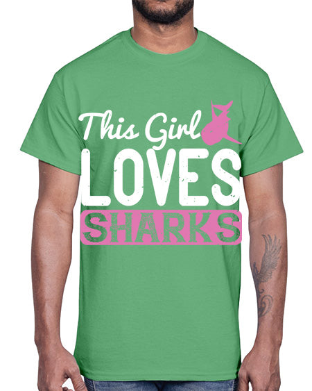 this girl loves sharks Style 12#- shark-fish- Cotton Tee