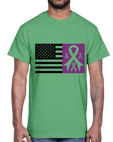 usa flag with alzheimers cancer 219#- alzheimers- Cotton Tee