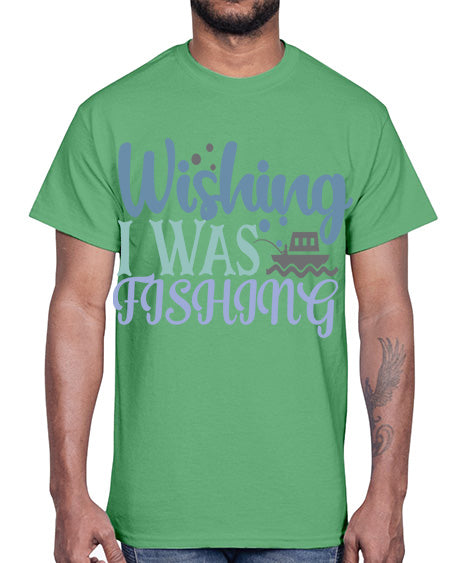 wishing i was fishing 90#- shark-fish- Cotton Tee