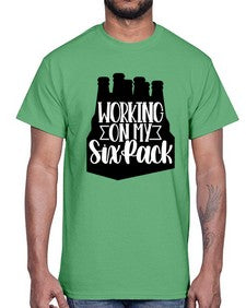 working on my six pack 1789#- beer- Cotton Tee
