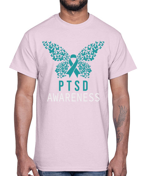 Butterfly PTSD Awareness Teal Ribbon 26#- PTSD- Cotton Tee