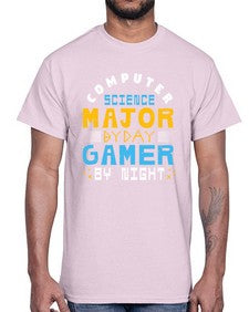 Computer science major by day gamer by night 6#- computer- Cotton Tee