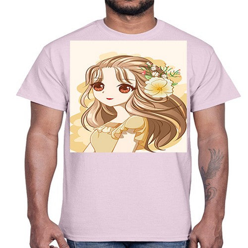 Cute and happy girl with flowers crown 57#- anime- Cotton Tee