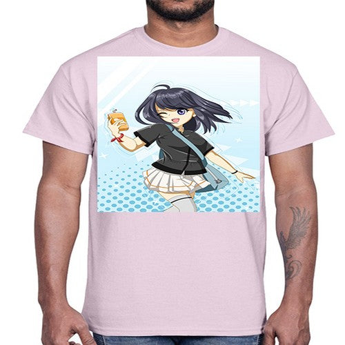 Cute and happy student girl with banana milk 4#- anime- Cotton Tee