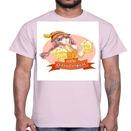 Cute and happy woman celebrating oktoberfest with beer 177#- anime- Cotton Tee