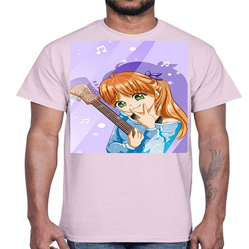 Cute and soft girl with guitar 53#- anime- Cotton Tee