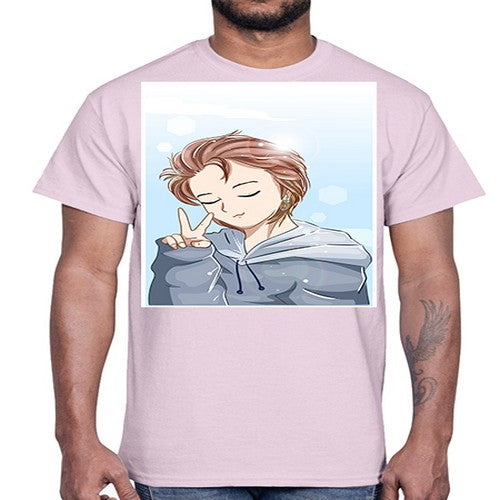 Cute boy brown hair with blue jacket 126#- anime- Cotton Tee
