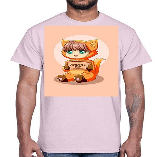 Cute girl with animal costume in animal day text 137#- anime- Cotton Tee