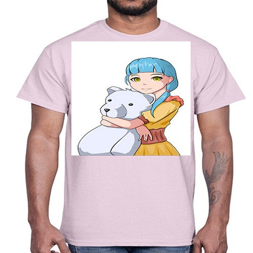 Cute girl with bear doll 26#- anime- Cotton Tee