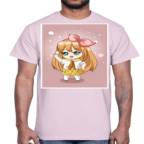 Cute little girl yellow hair wearing uniform 130#- anime- Cotton Tee