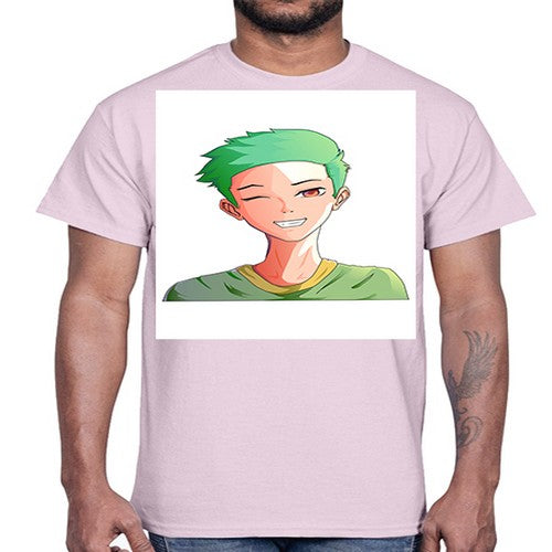 Handsome boy green hair wearing green shirt 35#- anime- Cotton Tee