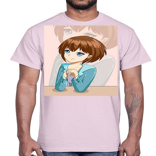 Happy beautiful and elegant girl brown hair 36#- anime- Cotton Tee