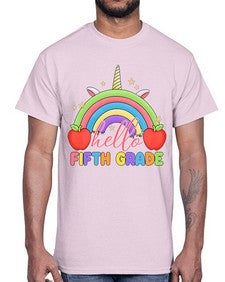 Hello fifth Grade Unicorn Rainbow 267#- fifth grade- Cotton Tee